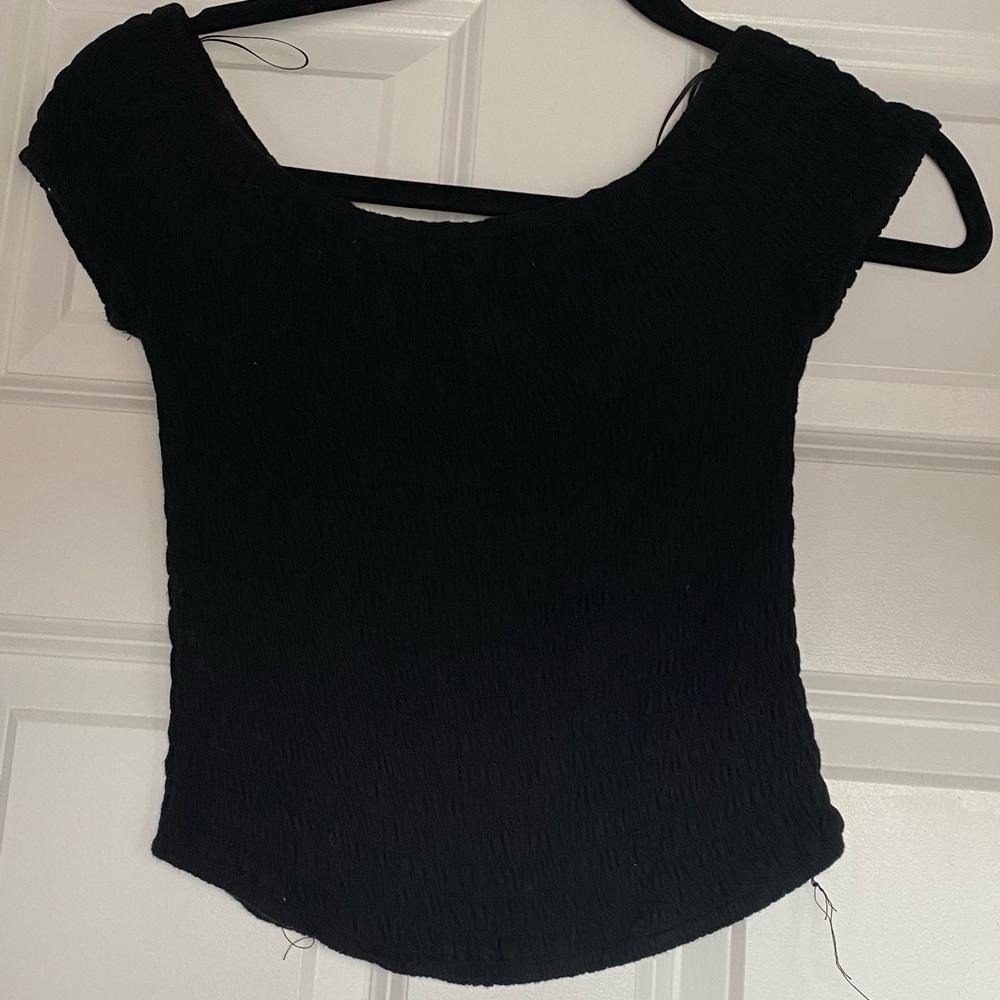Hippie Love black ruched off shoulder crop top